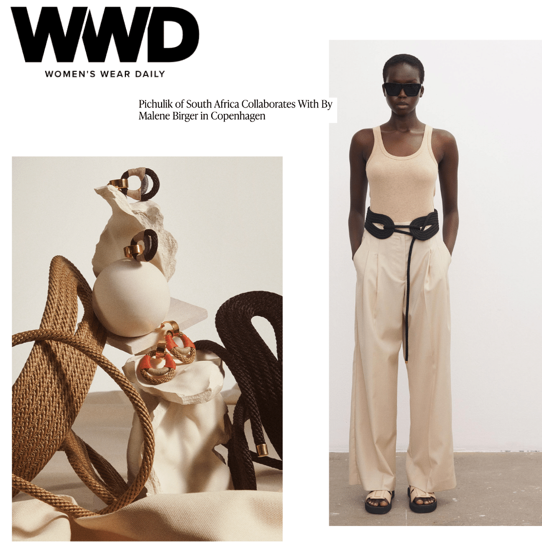 Pichulik featured in Womens Wear Daily. Earrings and belt collaboration with By Malene Birger from Copenhagen