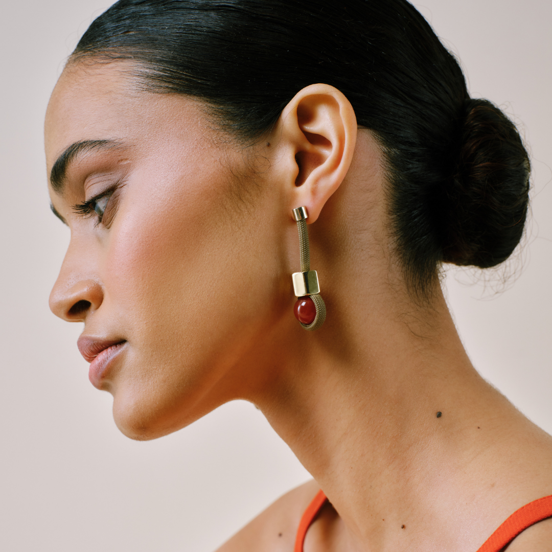 PICHULIK | Attina earrings with Rope, Brass and Gem Stone