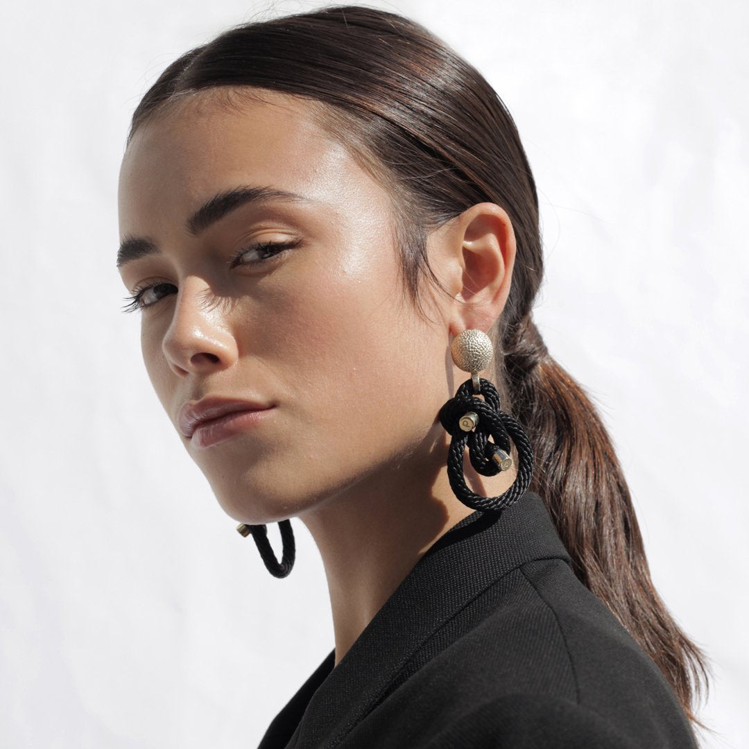 Pichulik | Shimenawa Earrings Black Rope and Brass